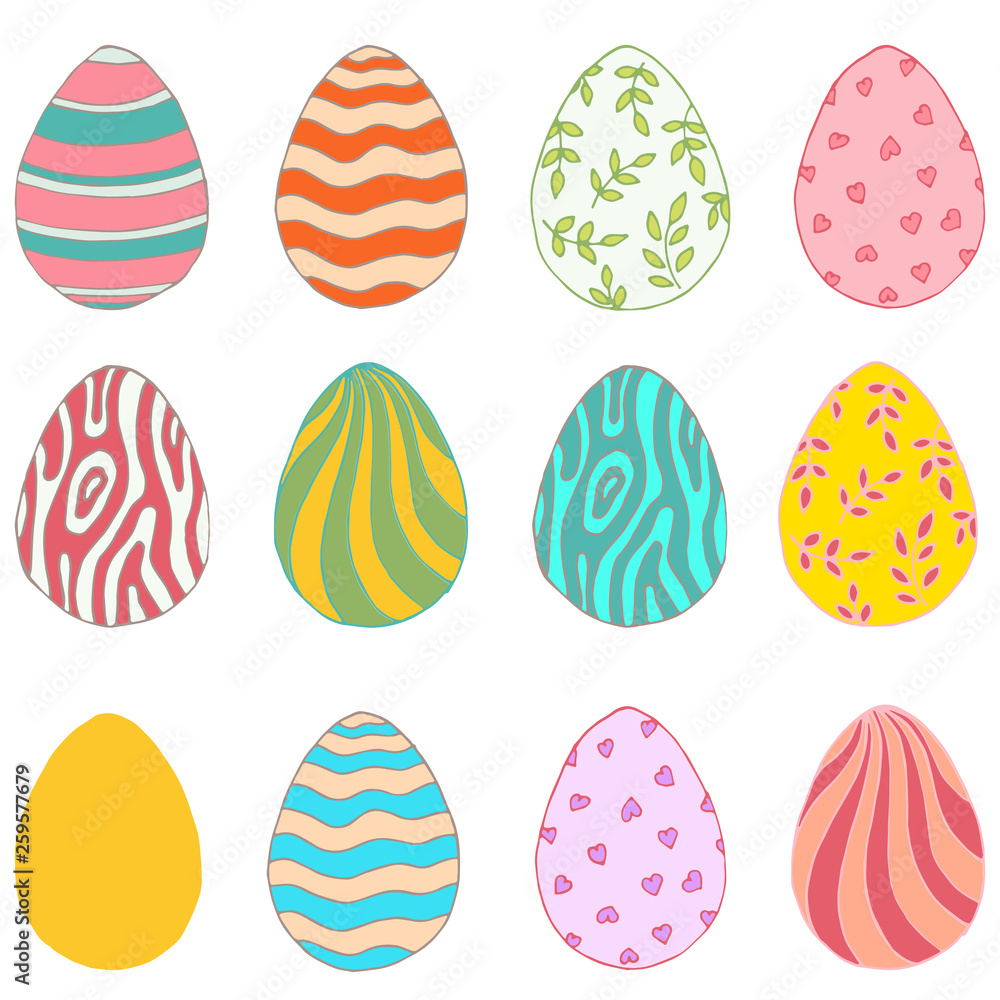 Set of easter eggs isolated on white background. Doodle style Set of easter eggs isolated on white background. Doodle style