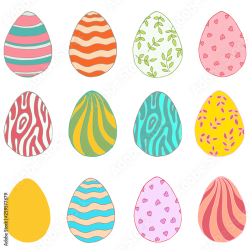 Set of easter eggs isolated on white background. Doodle style