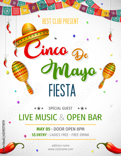 Cinco De Mayo invitation design for celebration of the Mexican holiday.