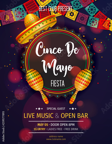 Cinco De Mayo invitation design for celebration of the Mexican holiday.