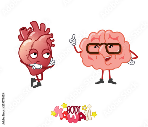 Wallpaper Mural Happy smiling brain and grumpy heart cute kawaii cartoon characters arguing, vector illustration Torontodigital.ca