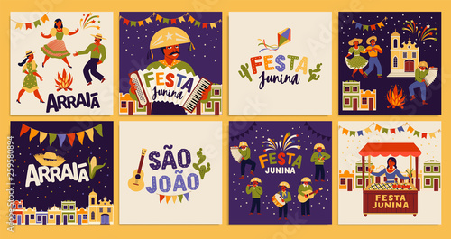 Festa Junina. Vector templates for Latin American holiday, the June party of Brazil. Design for card, poster, banner, flyer, invitation.