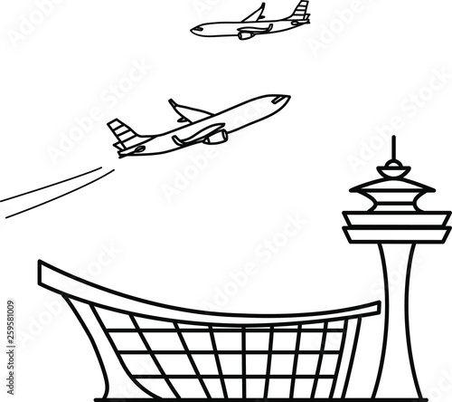 Airport. Line drawing. Vector