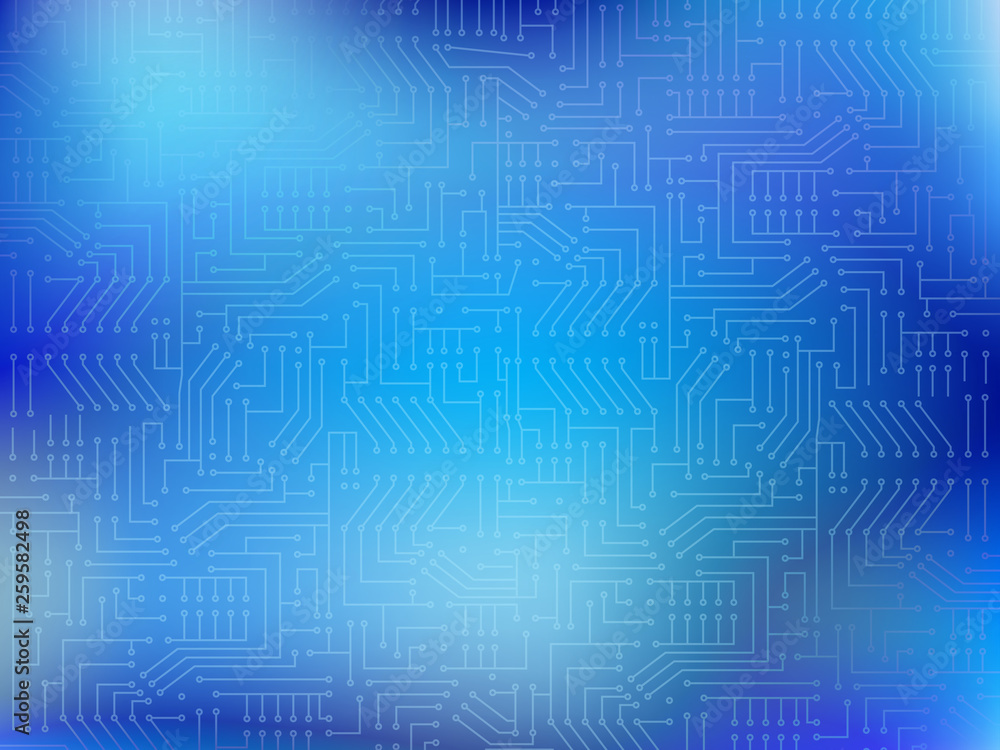Circuit board on gradient mesh background. Blue electronic design with lights effect. Futuristic modern technology concept. Circuit board on gradient mesh background. Blue electronic design with lights effect. Futuristic modern technology concept.