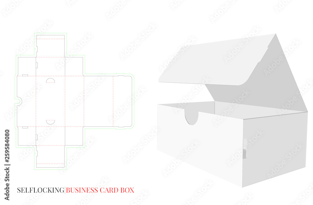 Business Card Box Template, Vector with die cut / laser cut layers. Cut and  Fold, Self Lock,
