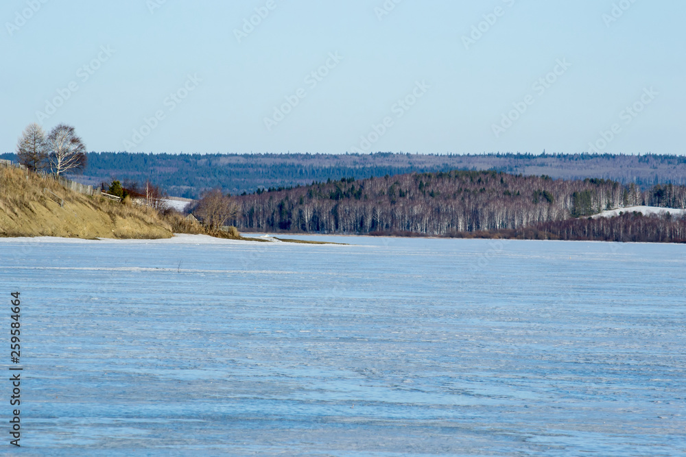 Winter landscape on a frozen lake