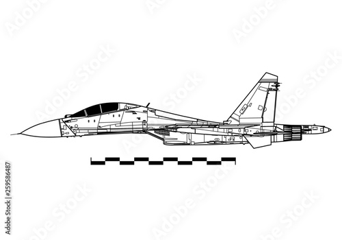 Sukhoi Su-27 Flanker. Outline drawing