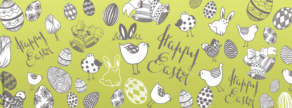 Naklejka premium Happy easter doodles