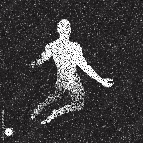 Man who prays. Black and white grainy dotwork design. Stippled vector illustration.