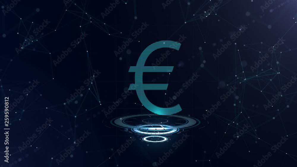 A superb 3d Euro sign. Space blue cyberspace backdrop with internet connections. Euro currency is on three virtual glowing circles. A superb 3d Euro sign. Space blue cyberspace backdrop with internet connections. Euro currency is on three virtual glowing circles.