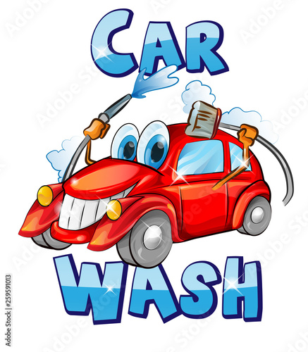 Vector sign. Car wash character cartoon. vector illustration