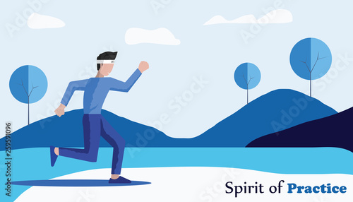 a man runs for practice. Spirit of practice for sport event to be a winner. flat design style and vector illustration.