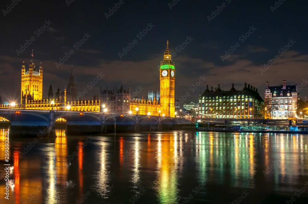 Big Ben and Houses of parliament at night, London, UK