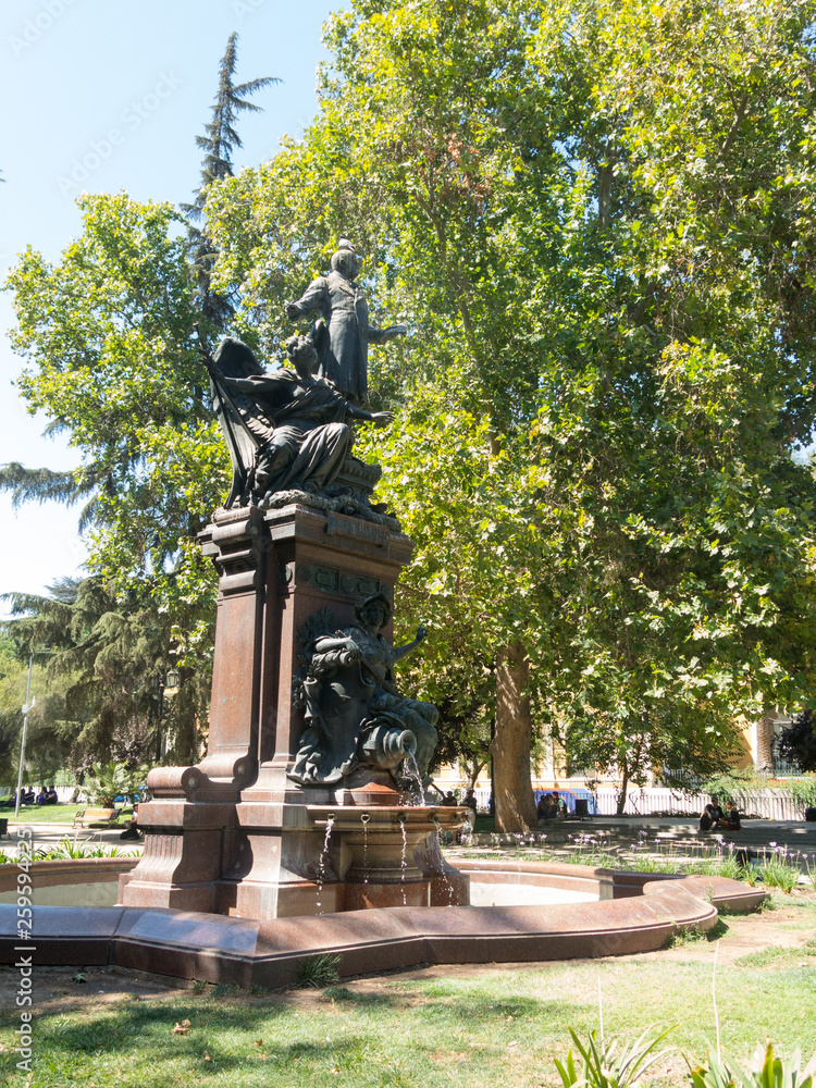 Statue of Vicuña Mackenna, work of the sculptor Jules-Félix Coutan, in the square of the same name, in the center of Santiago, Chile, next to Santa Lucía hill