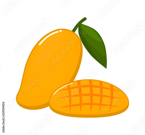 Mango Slice Set. Isolated on white background. set icons. Vector illustration.  