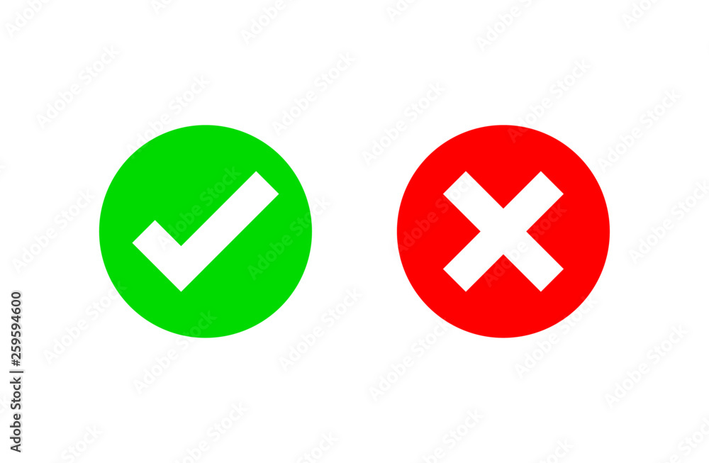 Check marks icons. accept and reject. right and wrong. Isolated on white background. Vector Illustration. Check marks icons. accept and reject. right and wrong. Isolated on white background. Vector Illustration.