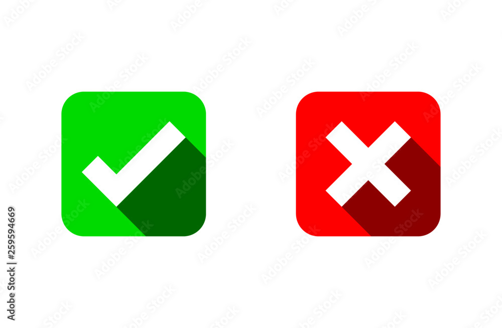 Check marks icons. accept and reject. right and wrong. Isolated on white background. Vector Illustration. Check marks icons. accept and reject. right and wrong. Isolated on white background. Vector Illustration.