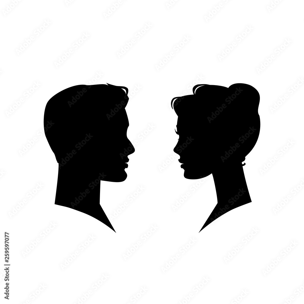 Man and woman silhouette face to face. Vector illustration