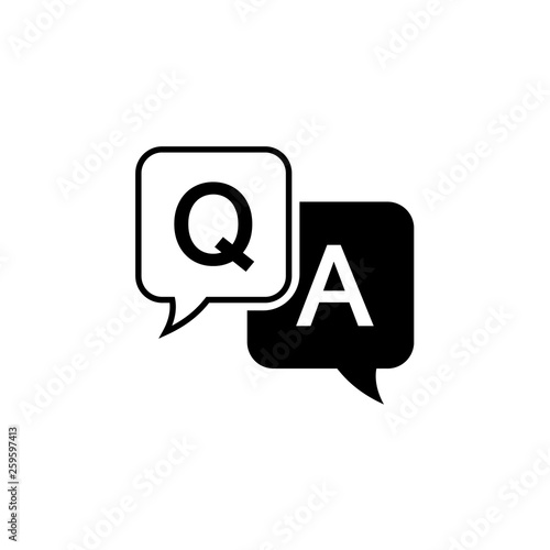 Question and answer icon in flat style. Discussion speech bubble vector illustration on white background. Question, answer business concept