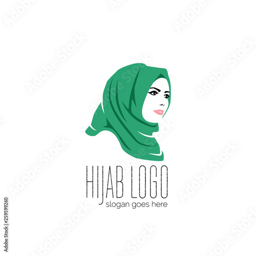 Beautiful woman wearing colorful hijab icon, hijab logo isolated