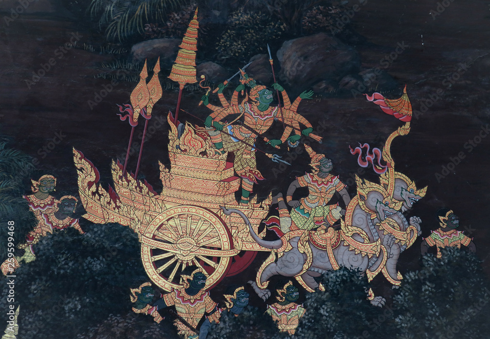 Φωτογραφία The Ramakien (Ramayana) mural paintings along the galleries of the Temple of the