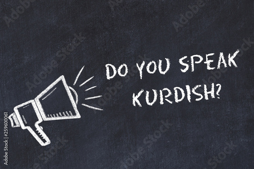 Learning foreign languages concept. Chalk symbol of loudspeaker with phrase do you speak kurdish photo