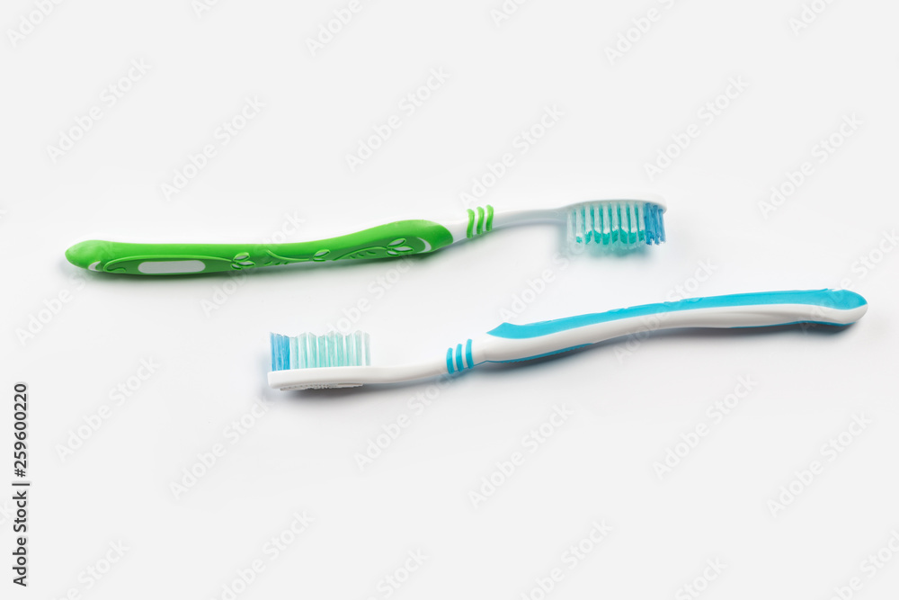 two new toothbrush on white background. concept two new toothbrush on white background. concept