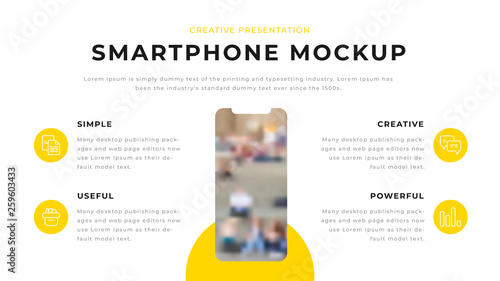 Modern business presentation design with yellow shapes on white background. Editable annual report flyer leaflet corporate presentation banner design template. Simple webpage design