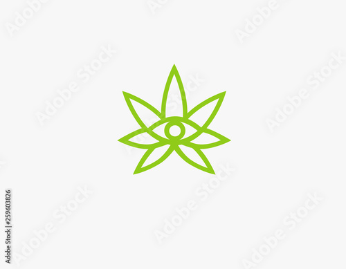 Green logo leaf cannabis plant and eye for company