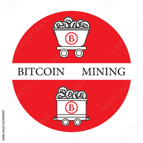 Mining of bitcoins. Mining trolleys with bitcoins.