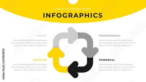 4 option yellow and gray infographic chart diagram business presentation design. Annual report flyer leaflet corporate presentation template. Simple webpage design