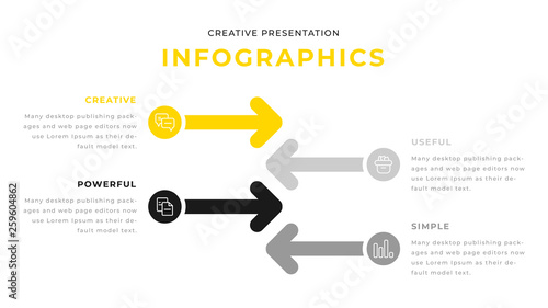 4 option yellow and gray infographic chart diagram business presentation design. Annual report flyer leaflet corporate presentation template. Simple webpage design
