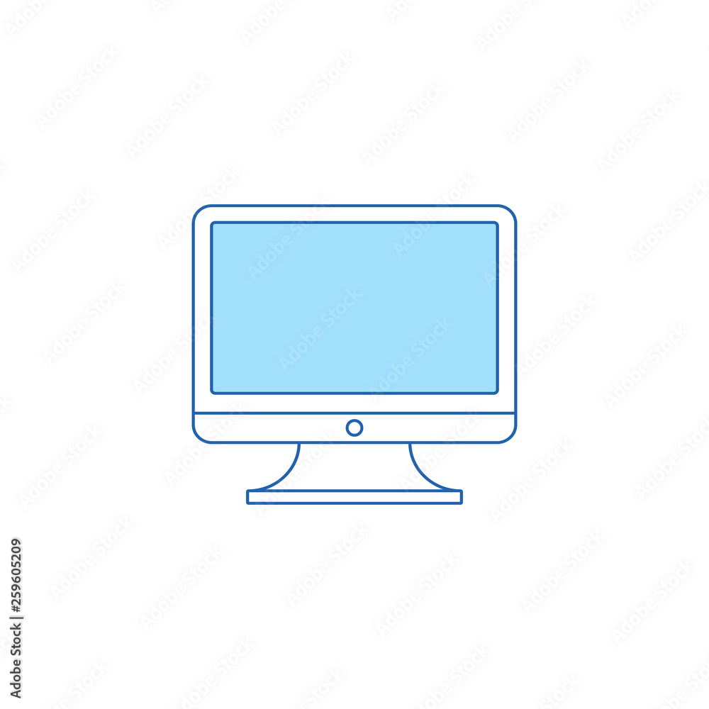 Blue computer monitor wide screen. Isolated icon in a linear flat design. For web sites. Blue computer monitor wide screen. Isolated icon in a linear flat design. For web sites.
