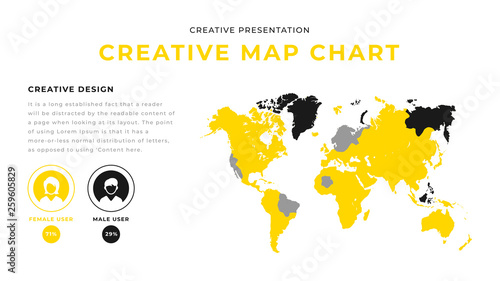 Contact us page simple webpage design. Business presentation design with yellow shapes & photo on white background. Editable annual report flyer leaflet corporate presentation website design.