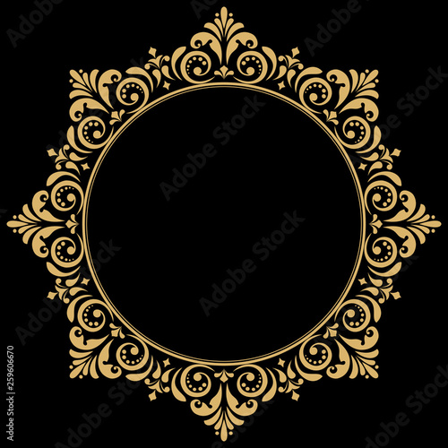 Decorative frame Elegant vector element for design in Eastern style, place for text. Floral golden border. Lace illustration for invitations and greeting cards.