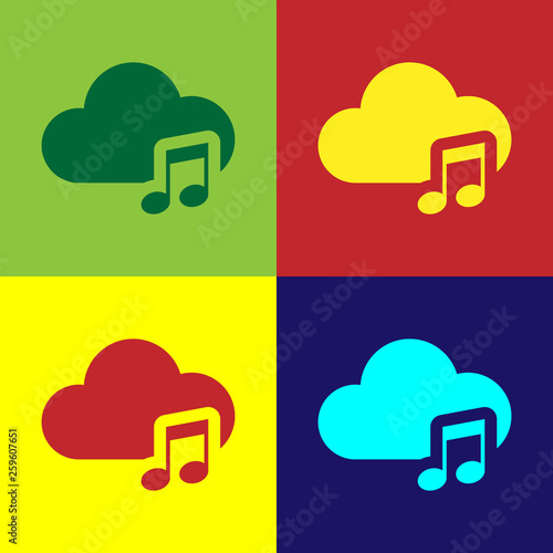 Color Music streaming service icon isolated on color backgrounds. Sound cloud computing, online media streaming, online song, audio wave. Flat design. Vector Illustration