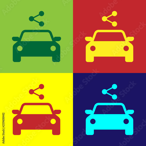 Color Car sharing icon isolated on color backgrounds. Carsharing sign. Transport renting service concept. Flat design. Vector Illustration
