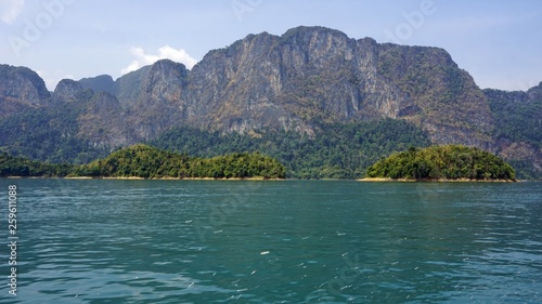 tropical landscape on chiao lan lake in khao sok