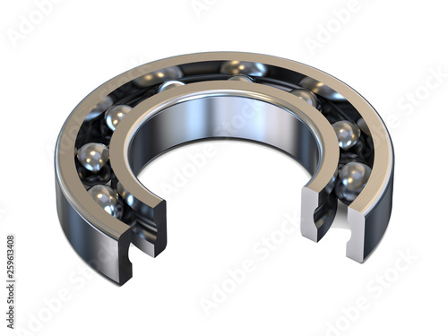 Sectional groove ball bearing. An example for custom. 3D rendering.