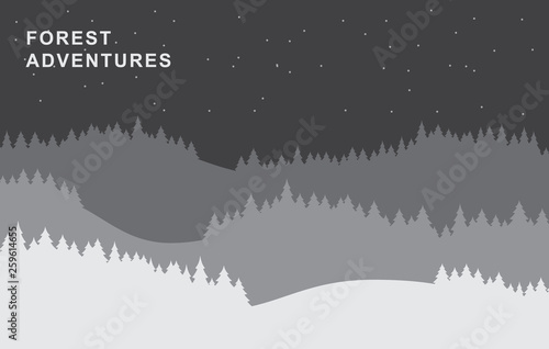 Fir forest silhouettes vector background paper cut