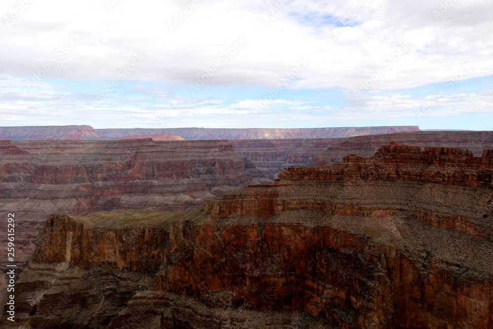 The Grand Canyon, carved by the Colorado River in Arizona, United States. Grand Canyon National Park, Grand Canyon West, amazing view of the nature, breathtaking landscape.