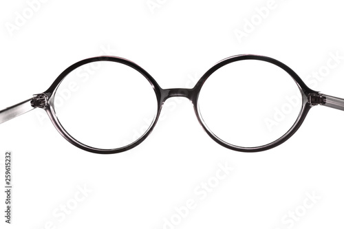 Glasses on white background, closeup. Ophthalmologist consultation