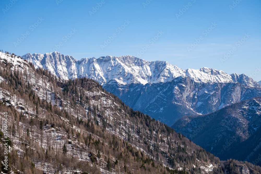 View from Vrsic to. mountains Veliko Spicje and Plaski Vogel