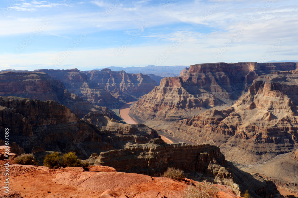 Fototapeta premium The Grand Canyon, carved by the Colorado River in Arizona, United States. Grand Canyon National Park, Grand Canyon West, amazing view of the nature, breathtaking landscape.