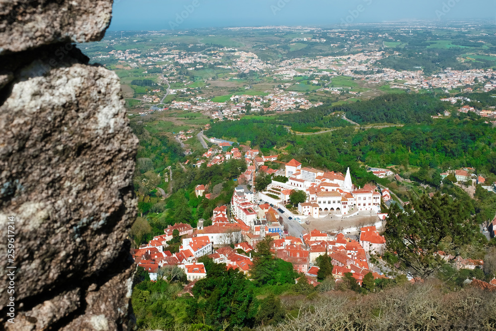 Panorama of the historic center of Sintra from the hill of the Palace of the Moors
