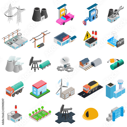Power icons set. Isometric set of 25 power vector icons for web isolated on white background
