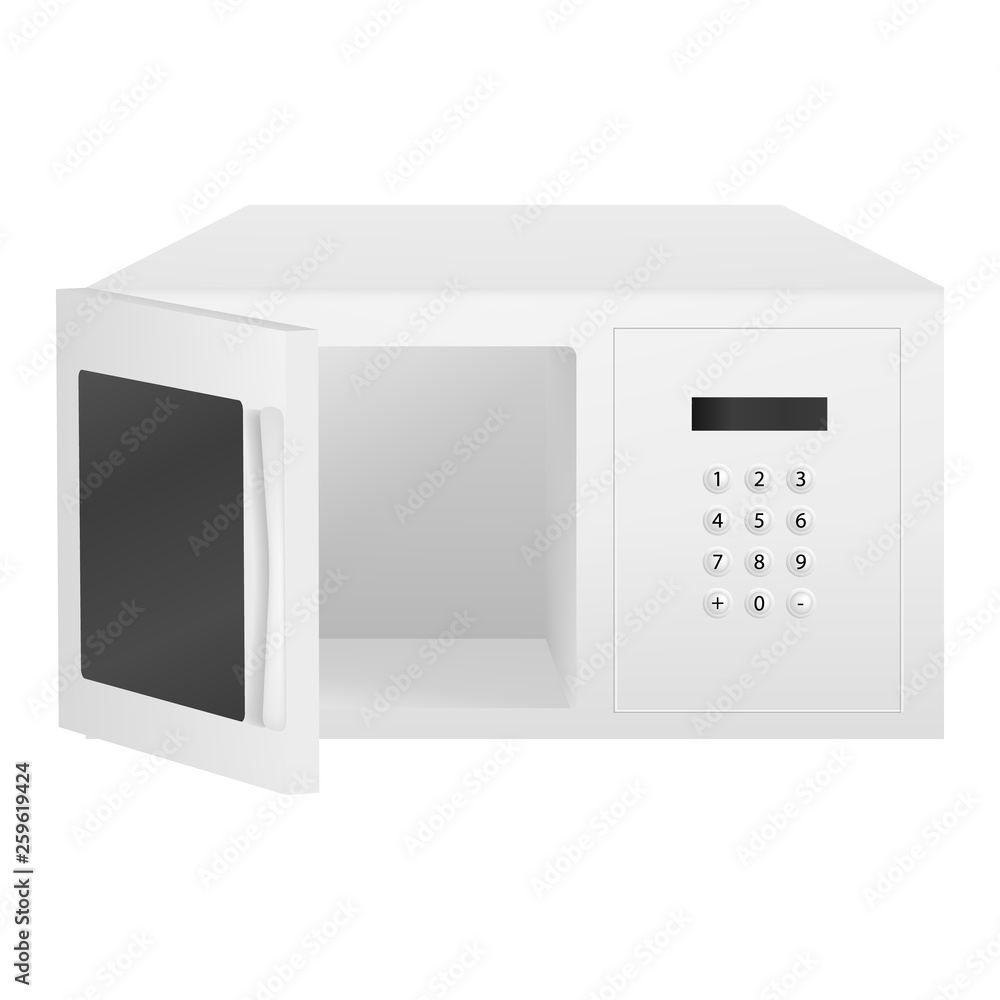 Open microwave icon. Realistic illustration of open microwave vector icon for web design isolated on white background Open microwave icon. Realistic illustration of open microwave vector icon for web design isolated on white background