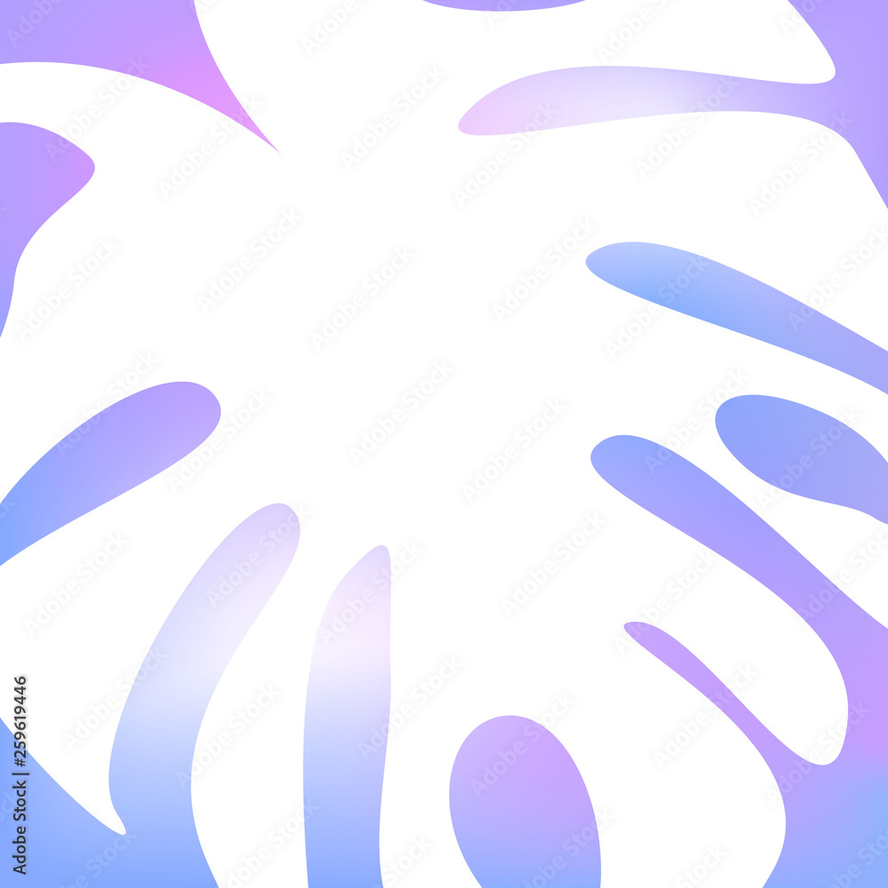 Obraz premium Large white exotic leaf on a violet-blue background. Summer design of postcard, invitation, cover, banner. Vector illustration.