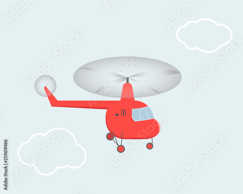 Children's drawing of a helicopter flying in the sky. Vector illustration.