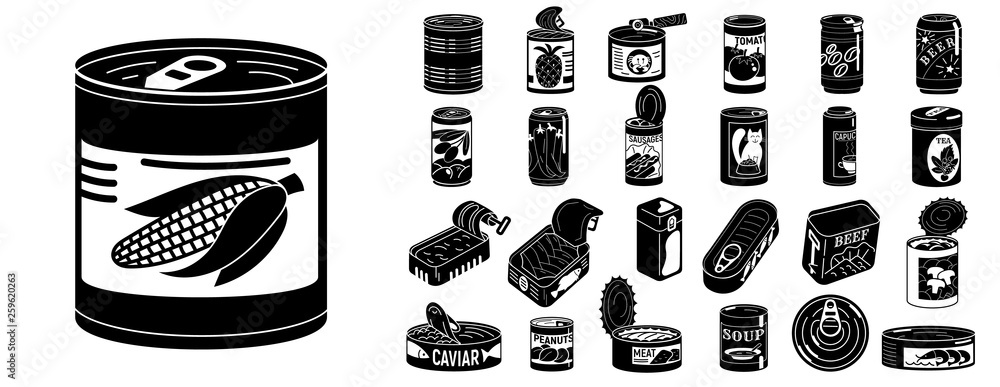 Εκτύπωση καμβά Tin can icons set
